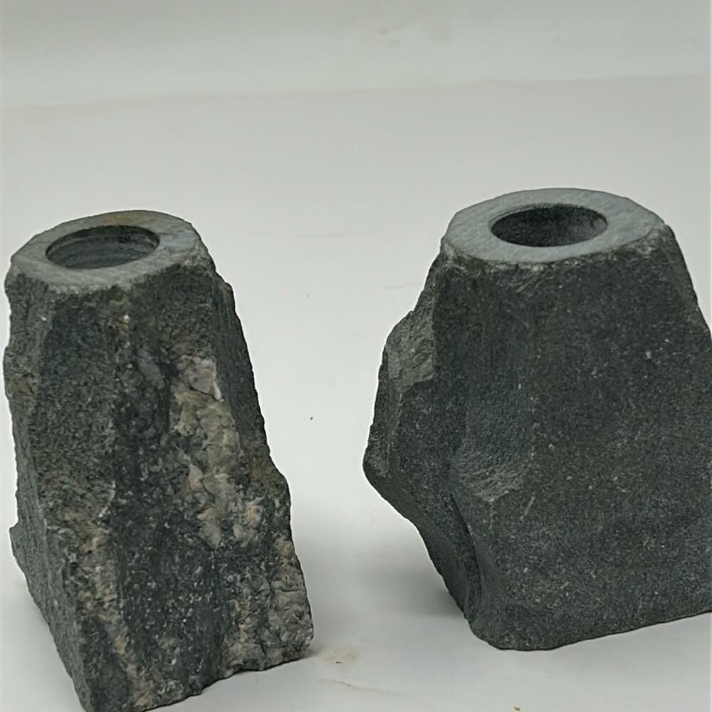 Set of 2 Heavy Stone Candlestick Holders Size 2 X 3.5 inches